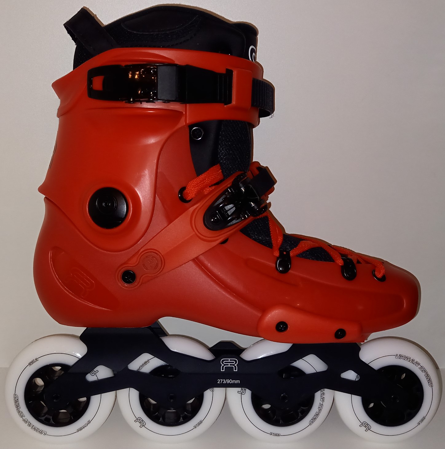 red FR1 90 inline skate for fitness and freeride with white 90 mm wheels
